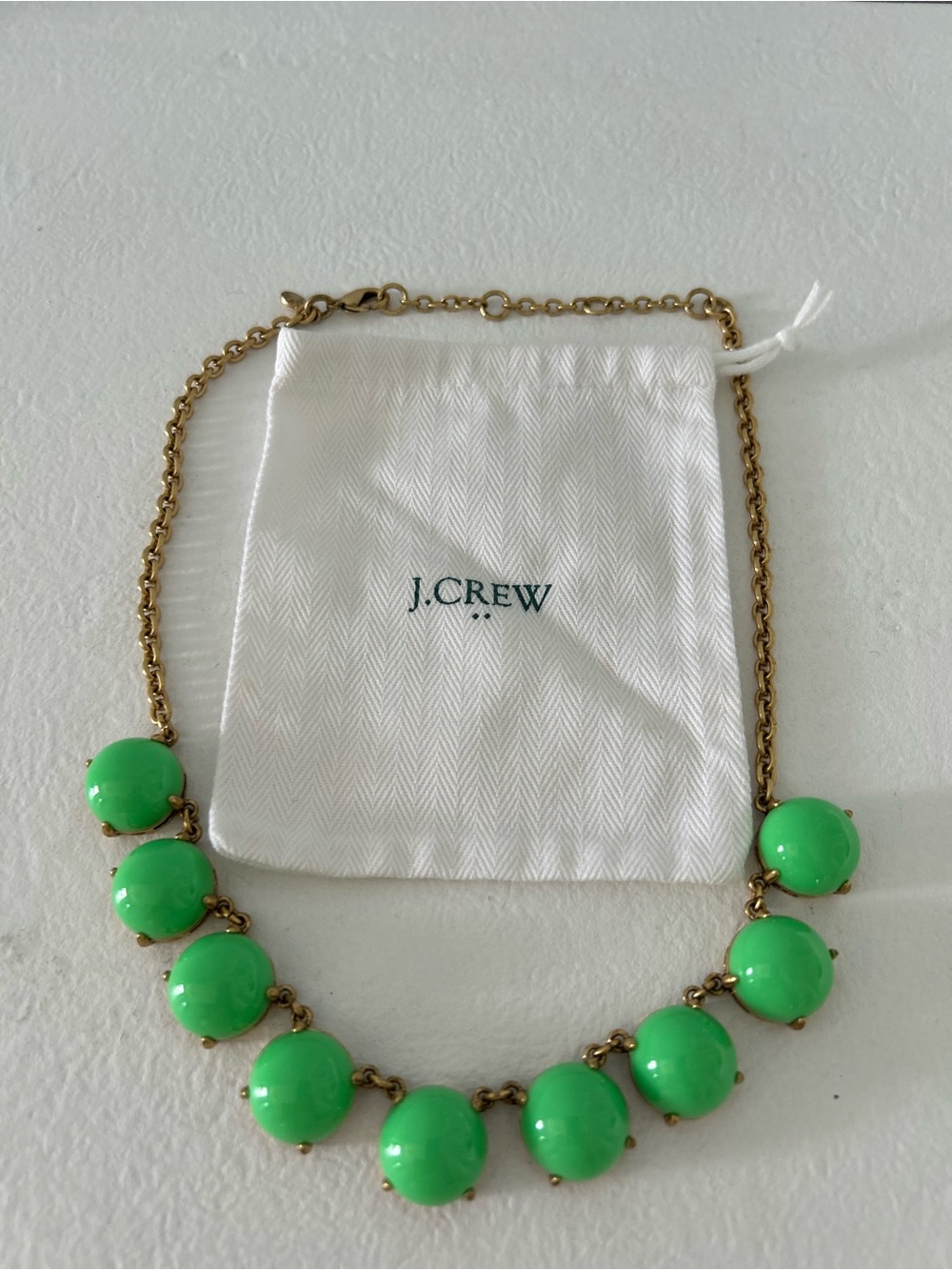 J. Crew Gold-Tone Necklace with Bright Green Cabochons - Picture 3 of 3